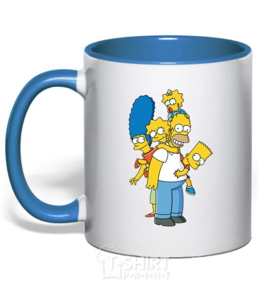 Mug with a colored handle The Simpsons family royal-blue фото