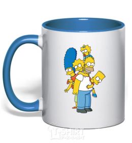 Mug with a colored handle The Simpsons family royal-blue фото