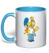 Mug with a colored handle The Simpsons family sky-blue фото