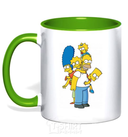 Mug with a colored handle The Simpsons family kelly-green фото