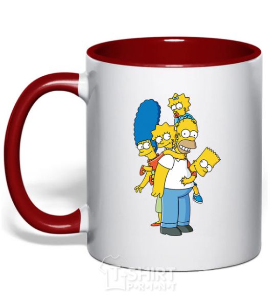 Mug with a colored handle The Simpsons family red фото