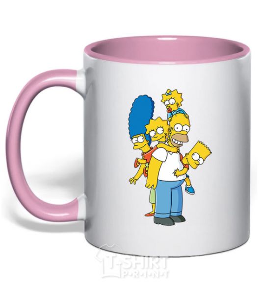 Mug with a colored handle The Simpsons family light-pink фото