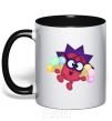 Mug with a colored handle Hedgehog with ice cream black фото