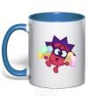 Mug with a colored handle Hedgehog with ice cream royal-blue фото