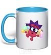 Mug with a colored handle Hedgehog with ice cream sky-blue фото