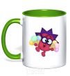 Mug with a colored handle Hedgehog with ice cream kelly-green фото