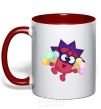 Mug with a colored handle Hedgehog with ice cream red фото