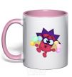 Mug with a colored handle Hedgehog with ice cream light-pink фото