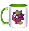 Mug with a colored handle Hedgehog and books kelly-green фото