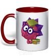 Mug with a colored handle Hedgehog and books red фото