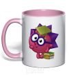 Mug with a colored handle Hedgehog and books light-pink фото