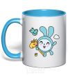 Mug with a colored handle Malysharyki Kroshik on a horse sky-blue фото