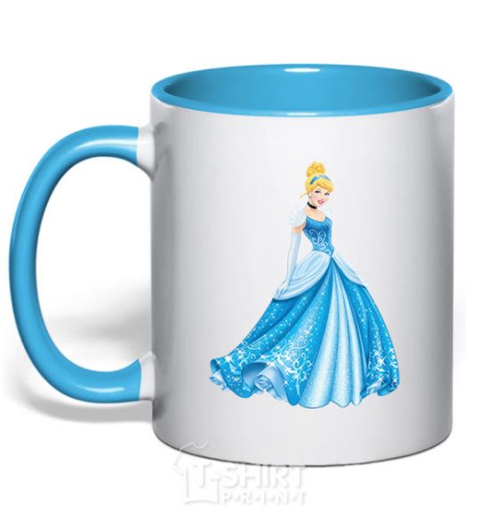 Mug with a colored handle Cinderella in blue sky-blue фото