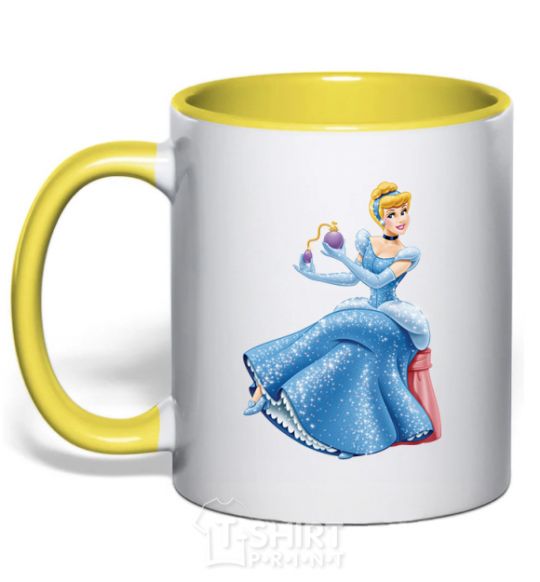 Mug with a colored handle Cinderella with perfume yellow фото