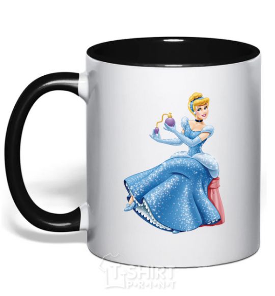 Mug with a colored handle Cinderella with perfume black фото