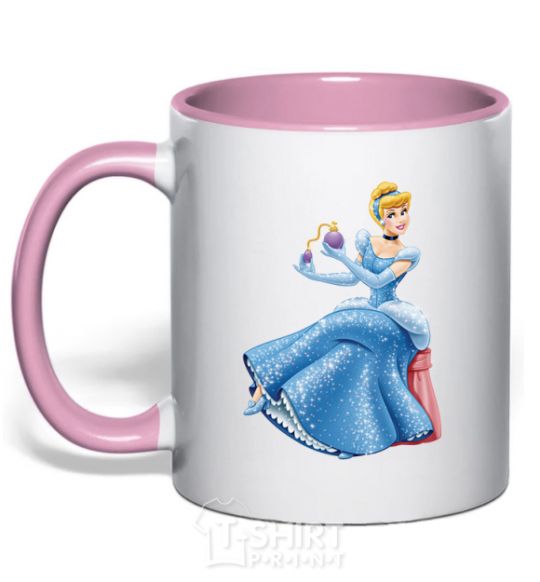 Mug with a colored handle Cinderella with perfume light-pink фото