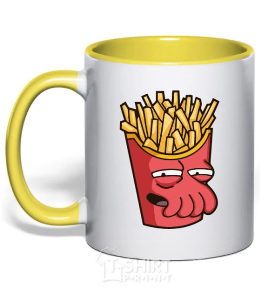 Mug with a colored handle Zoidberg fries yellow фото