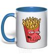 Mug with a colored handle Zoidberg fries royal-blue фото