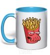 Mug with a colored handle Zoidberg fries sky-blue фото