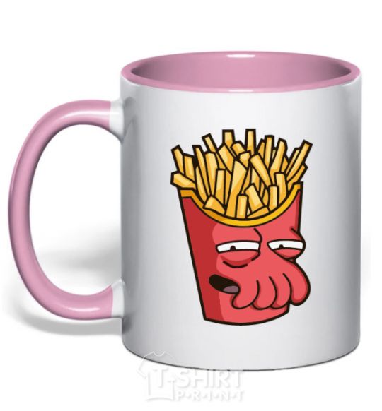 Mug with a colored handle Zoidberg fries light-pink фото