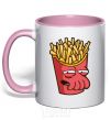 Mug with a colored handle Zoidberg fries light-pink фото