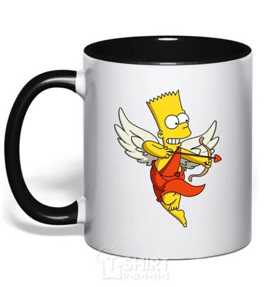 Mug with a colored handle Bart cupid black фото