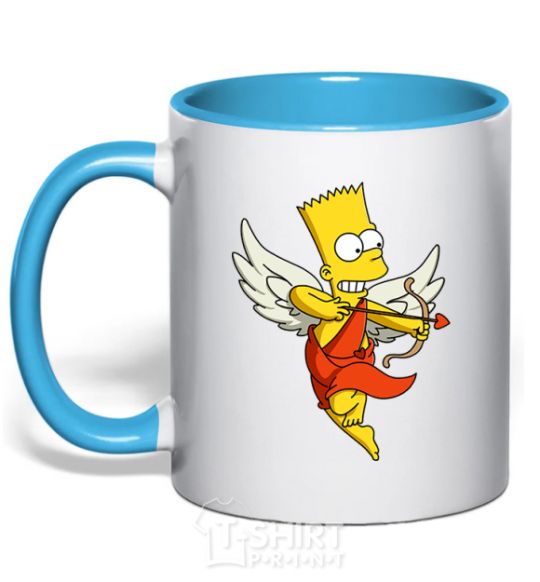 Mug with a colored handle Bart cupid sky-blue фото