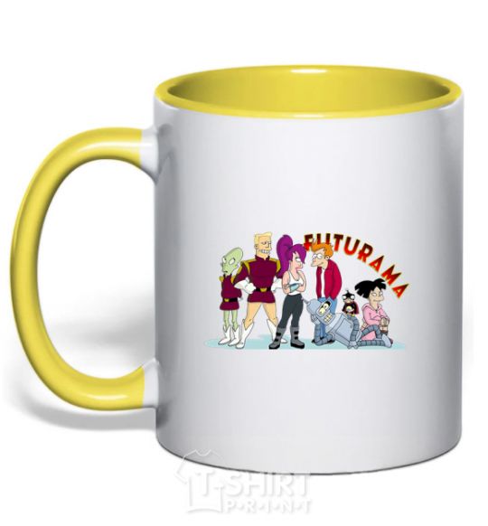 Mug with a colored handle Heroes of Futurama yellow фото