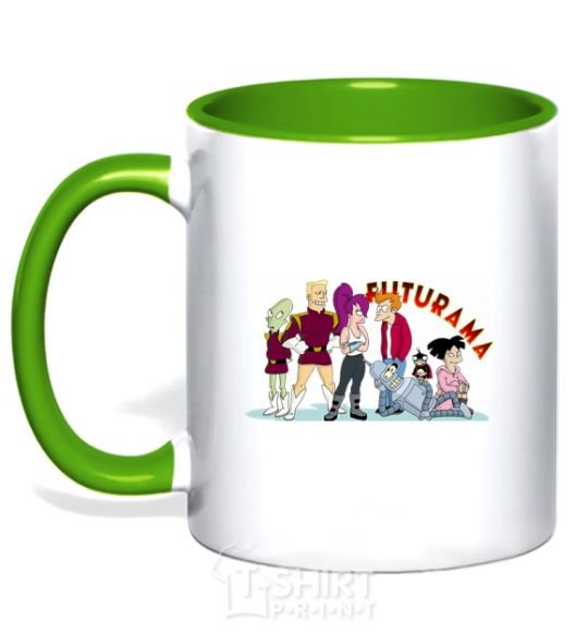 Mug with a colored handle Heroes of Futurama kelly-green фото