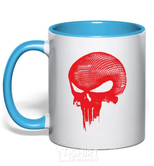 Чашка с цветной ручкой Punisher red skull Голубой фото