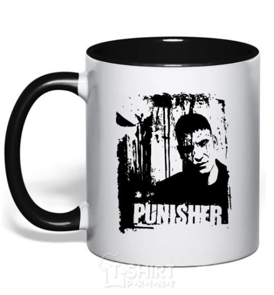 Mug with a colored handle Punisher black фото