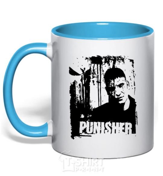 Mug with a colored handle Punisher sky-blue фото