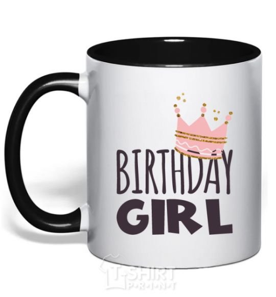 Mug with a colored handle Birthday girl crown black фото