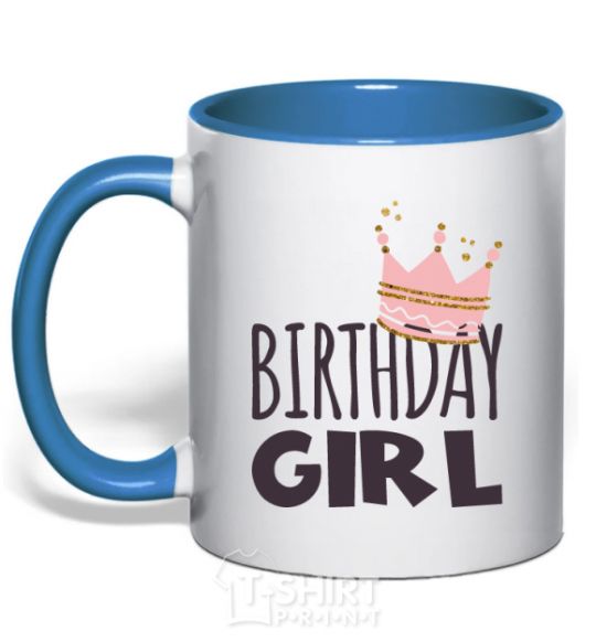 Чашка с цветной ручкой Birthday girl crown Ярко-синий фото