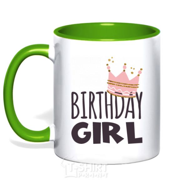 Mug with a colored handle Birthday girl crown kelly-green фото