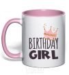 Mug with a colored handle Birthday girl crown light-pink фото