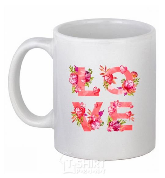Ceramic mug LOVE flowers White фото
