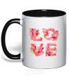 Mug with a colored handle LOVE flowers black фото