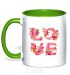 Mug with a colored handle LOVE flowers kelly-green фото