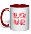 Mug with a colored handle LOVE flowers red фото