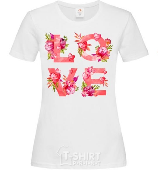 Women's T-shirt LOVE flowers White фото