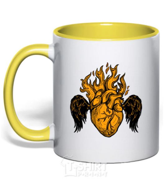Чашка с цветной ручкой Сердце крылья Солнечно желтый фото
