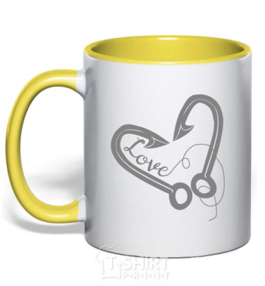 Mug with a colored handle A hooked heart yellow фото