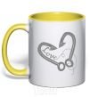 Mug with a colored handle A hooked heart yellow фото