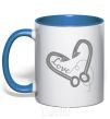 Mug with a colored handle A hooked heart royal-blue фото