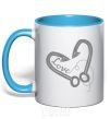 Mug with a colored handle A hooked heart sky-blue фото