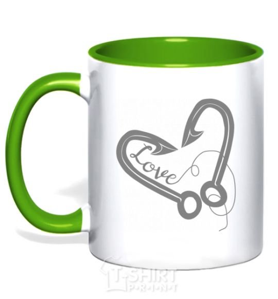 Mug with a colored handle A hooked heart kelly-green фото
