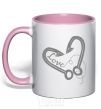 Mug with a colored handle A hooked heart light-pink фото