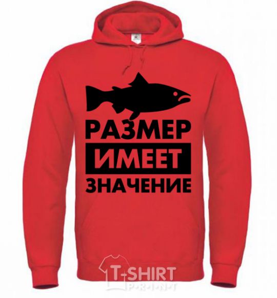 Men`s hoodie Size matters fish bright-red фото