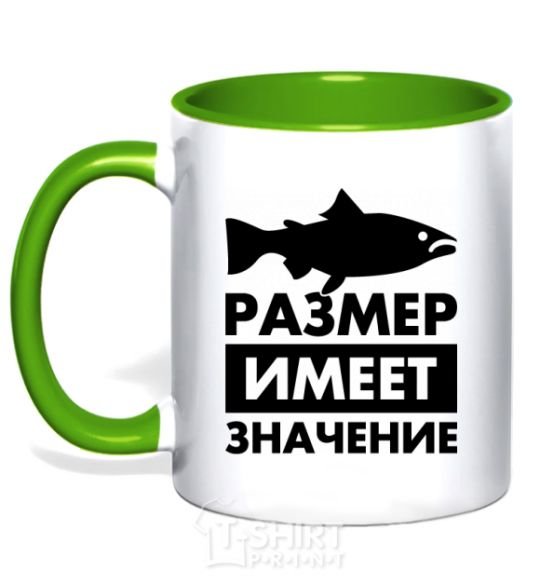 Mug with a colored handle Size matters fish kelly-green фото